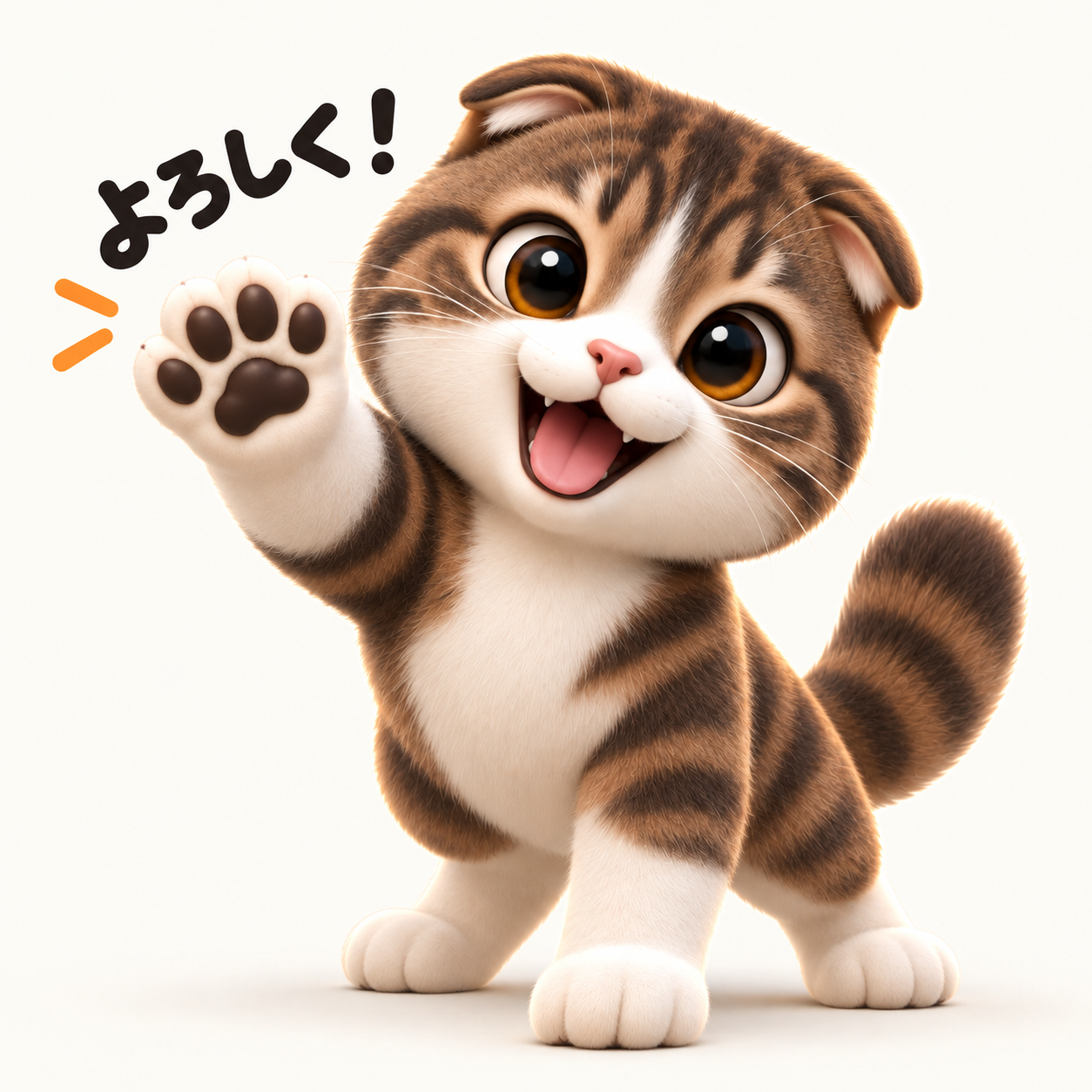 同じ猫を参考にした、3Dキャラ風の「よろしく!」作例